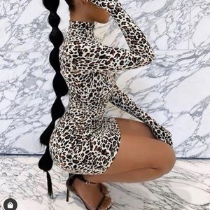 Leopard print dress with gloves attached